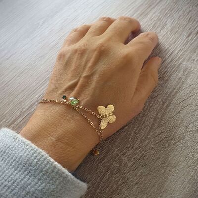 Gold double chain butterfly crystal bracelet