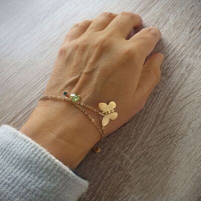 Gold double chain butterfly crystal bracelet
