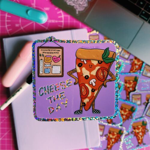 “Cheese The Day” diecut sticker