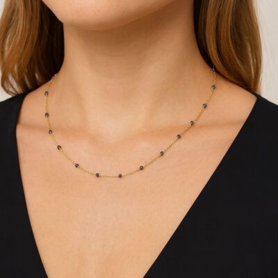 Collana rosario in acciaio inossidabile dorato e vero zaffiro