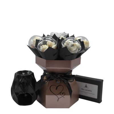 Bouquet de fleurs fondantes en cire Elegance et brûleur de cire fondue