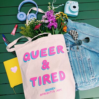 “Queer & Tired” tote bag