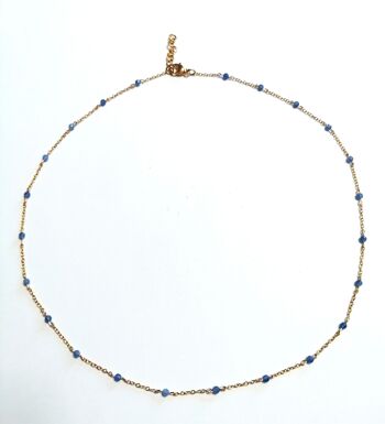 Collier rosaire  en acier inoxydable doré et Aventurine bleue véritable 2