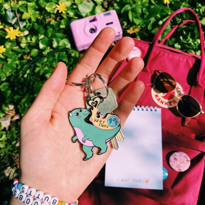 “Very Chill Dino” enamel keychain