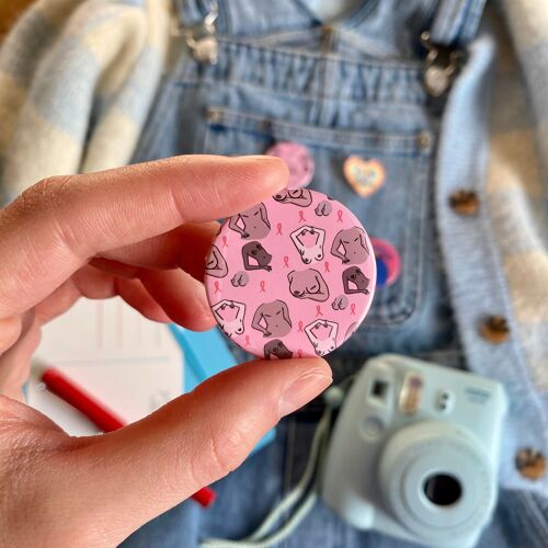 “Breast cancer awareness boobies” badge