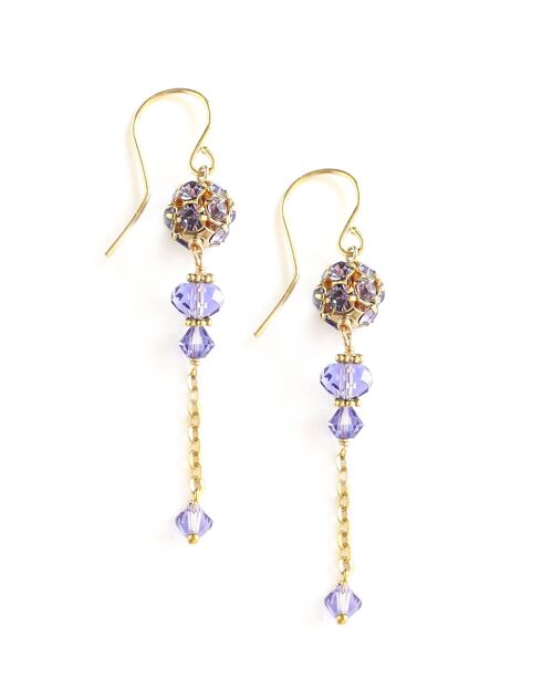 Gold earrings with Tanzanite crystal balls