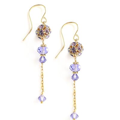 Goldene Ohrringe mit Tansanit-Kristallkugeln