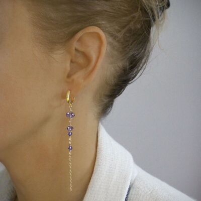 Gold hoop and Tanzanite crystal earrings