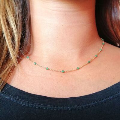 Collier rosaire en  acier inoxydable doré et Jade véritable