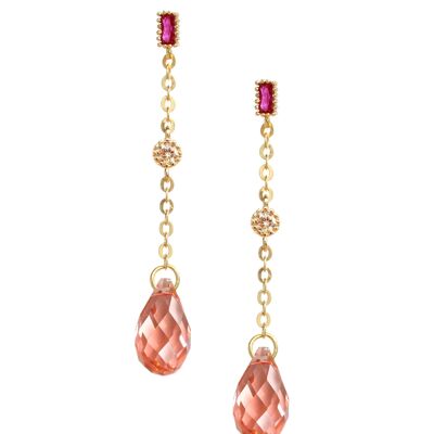 Rose Peach crystal drop stud earrings