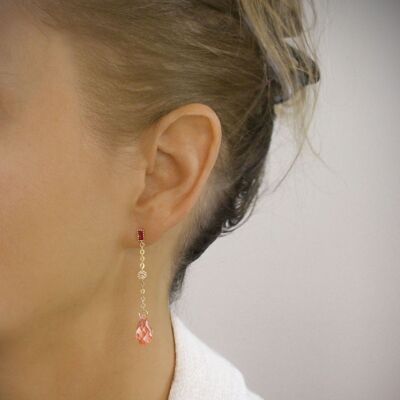 Boucles d'oreilles pendantes en cristal rose pêche