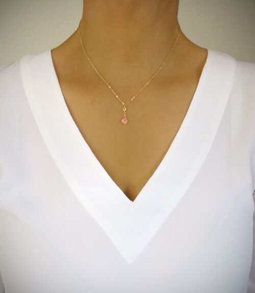 Short Rose Peach crystal drop necklace
