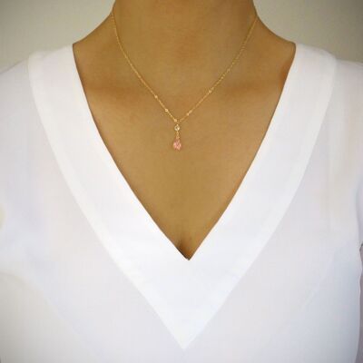 Short Rose Peach crystal drop necklace