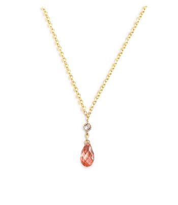 Collier court goutte de cristal Rose Peach 2