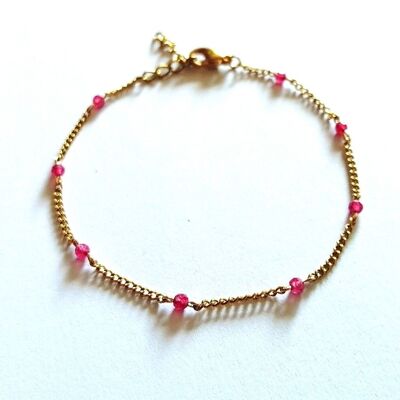 Golden Stainless Steel and Ruby Curb Bracelet