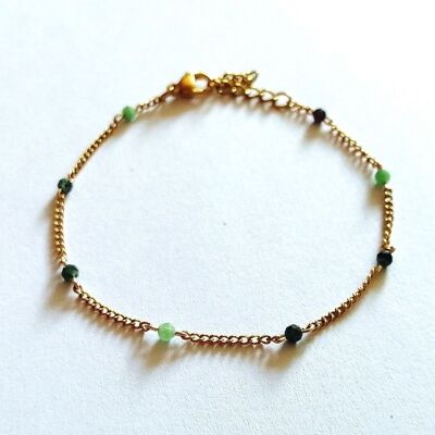 Curb bracelet in gold stainless steel and real Ruby Zoisite