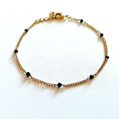 Curb bracelet in gold stainless steel and real black Spinel