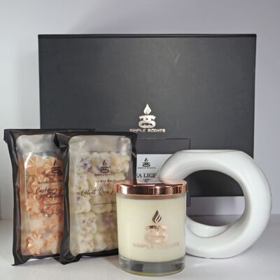 Simple Scents Experience Geschenkset aus Kerze, Wachsschmelze und Oslo-Brenner