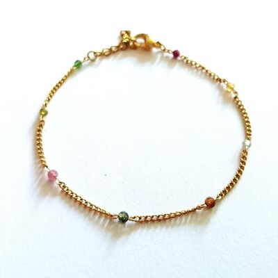 Curb bracelet in gold stainless steel and real Tourmaline