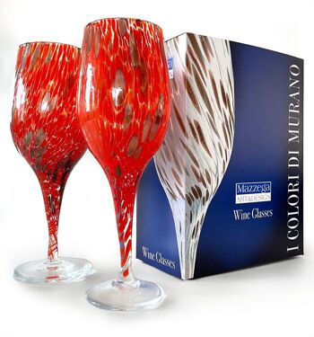 Gobelets à vin en verre soufflé et artisanal "I Colori di Murano" avec aventurine - Verres à vin hauts à pied long - Élégants pour des événements raffinés - Fabriqués en Italie 2
