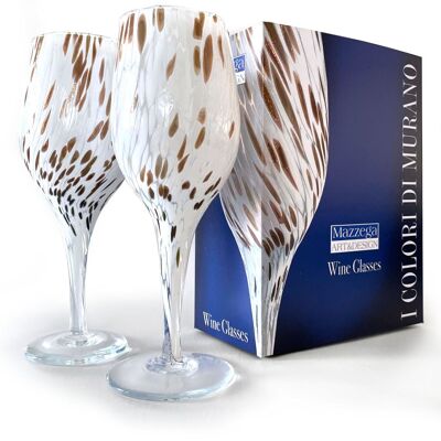 „I Colori di Murano“ mundgeblasene und handgefertigte Weinkelche aus Glas mit Aventurin – hohe Weingläser mit langem Stiel – elegant für raffinierte Anlässe – hergestellt in Italien