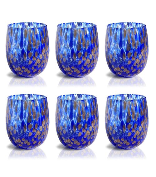 Bicchieri in Vetro Soffiati e Lavorati a Mano “I Colori di Murano” con Avventurina - Eleganti per eventi Raffinati -  Made in Italy