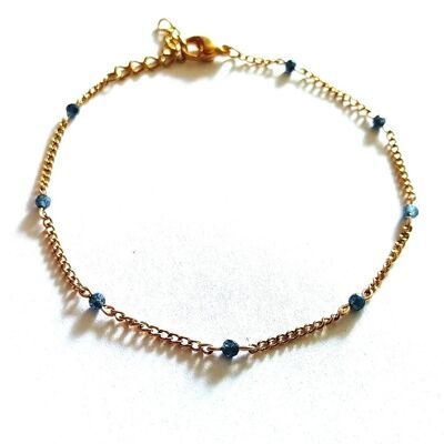 Curb bracelet in gold stainless steel and natural Sapphire