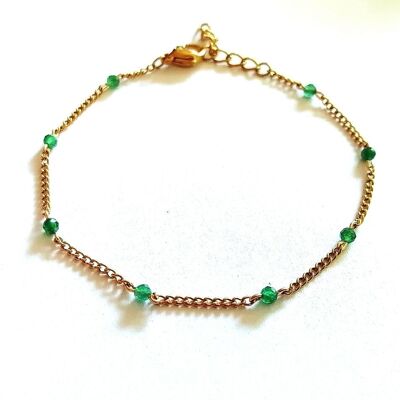 Brazalete curvo en acero inoxidable dorado y jade real.