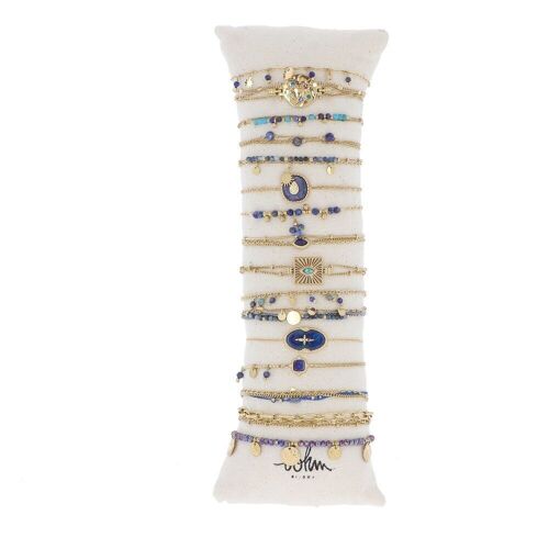 Kit de 16 bracelets en acier inoxydable - doré lapis lazuli - COUSSIN OFFERT