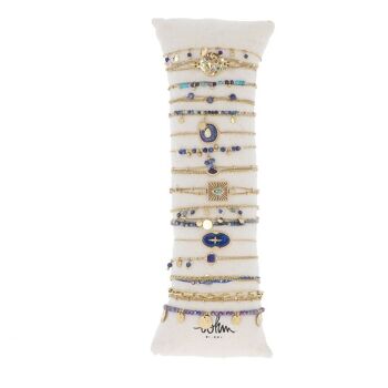 Kit de 16 bracelets en acier inoxydable - doré lapis lazuli - COUSSIN OFFERT 1