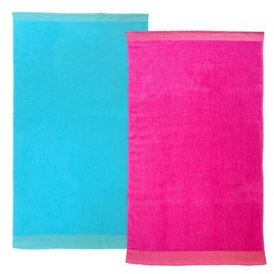 Shady Turquoise Fuchsia Velvet Terry Bath Towel Pack