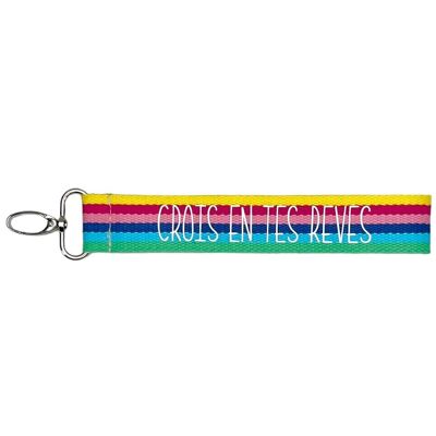 Strap key ring, “Believe in your dreams” rainbow girl