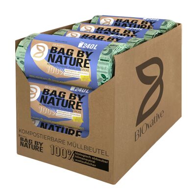 240L compostable organic trash bags: 12 rolls in shelf-ready box, 5 bags per roll