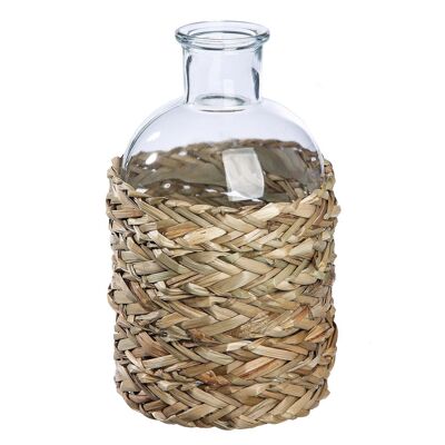 Glass bottle vase with seaweed