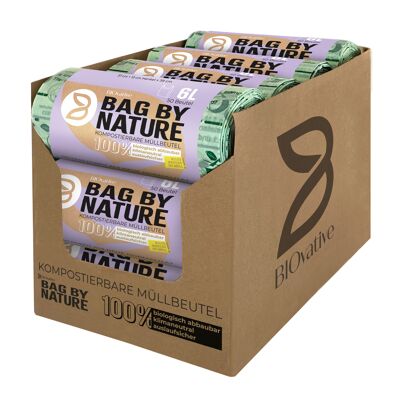 6L compostable organic trash bags with handle: 8 rolls in shelf-ready box, 50 bags per roll