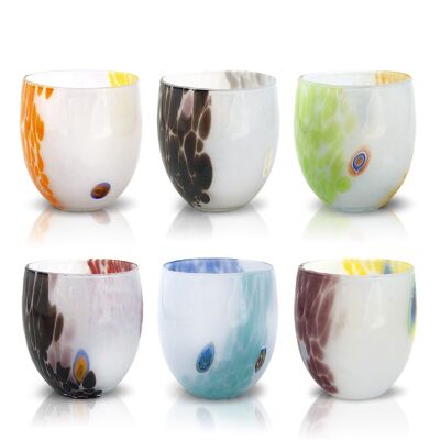 6 Bicchieri in Vetro “I Colori di Murano”. ACQUA-LIGHT