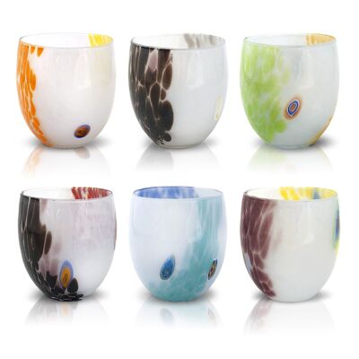 6 Glass Glasses "The Colors of Murano". WATER-LIGHT