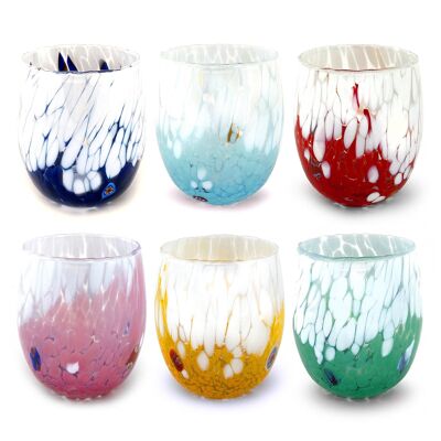 6 BICOLOR “I Colori di Murano” glass water glasses
