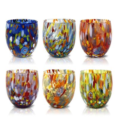 6 Glass Glasses "The Colors of Murano". WATER-CLASSIC