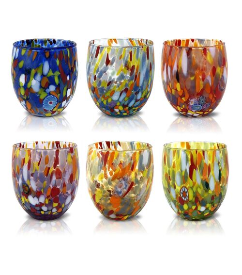 6 Bicchieri in Vetro “I Colori di Murano”. ACQUA-CLASSIC