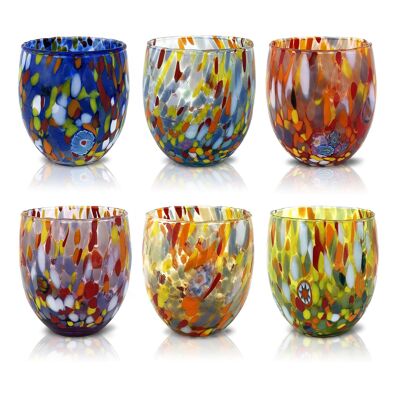 6 Glass Glasses "The Colors of Murano". WATER-CLASSIC