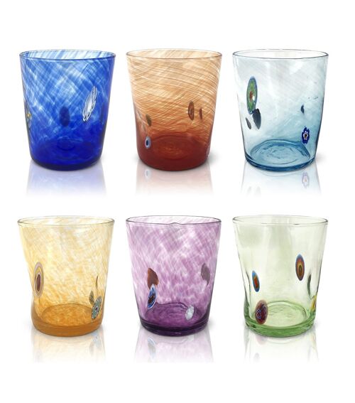 6 Bicchieri in Vetro “I Colori di Murano”. TUMBLE-LIBERTY-MIX