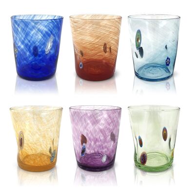 6 Vasos de Cristal "Los Colores de Murano". TUMBLE-LIBERTY-MIX