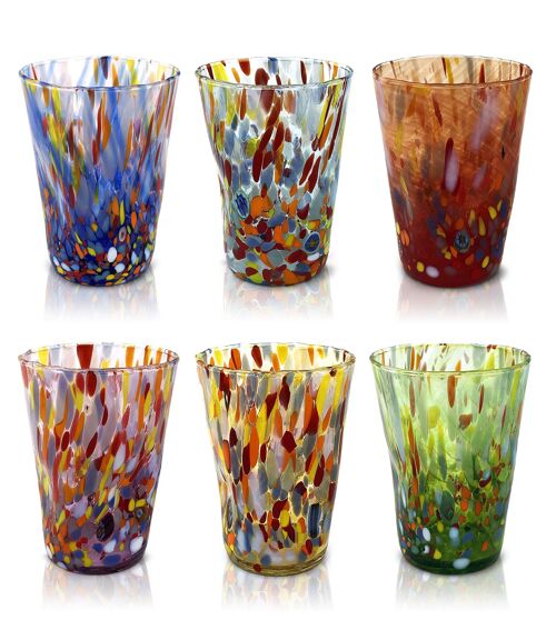 6 Bicchieri in Vetro “I Colori di Murano”. BIBITA-CLASSIC-MIX
