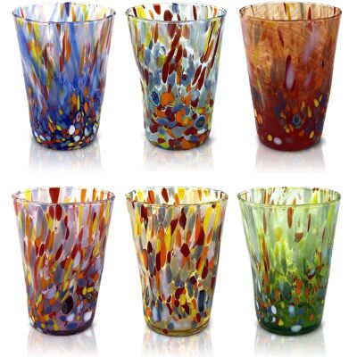 6 Bicchieri in Vetro “I Colori di Murano”. BIBITA-CLASSIC-MIX
