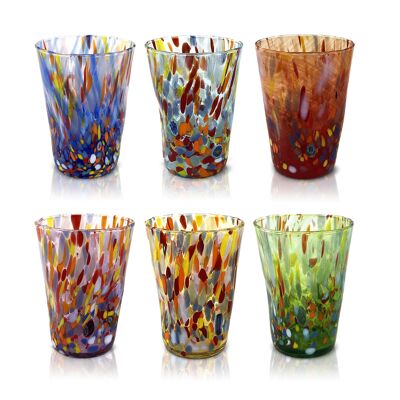 6 Vasos de Cristal "Los Colores de Murano". BEBIDA-CLÁSICA-MIX