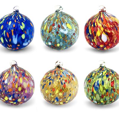 Glas-Weihnachtskugeln „I Colori di Murano“, Packung mit 6 großen farbigen mundgeblasenen Glaskugeln, handgefertigter, dekorativer Weihnachtsschmuck für den Weihnachtsbaum mit Aufhängering Ø 9 cm.