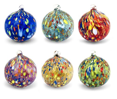 Palle di Natale in vetro “I Colori di Murano” confezione 6 palline grandi in vetro soffiato colorate lavorazione artigianale Ornamentali Decorazioni di Natale per Albero di Natale con Anello da Appendere Ø 9 cm.