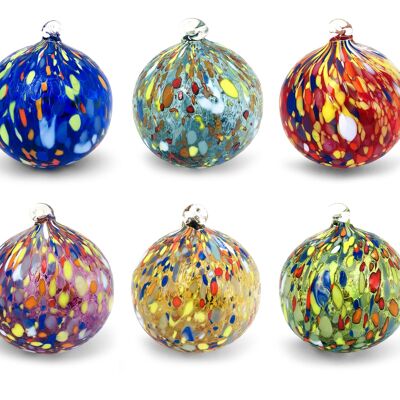 Glas-Weihnachtskugeln „I Colori di Murano“, Packung mit 6 großen farbigen mundgeblasenen Glaskugeln, handgefertigter, dekorativer Weihnachtsschmuck für den Weihnachtsbaum mit Aufhängering Ø 9 cm.