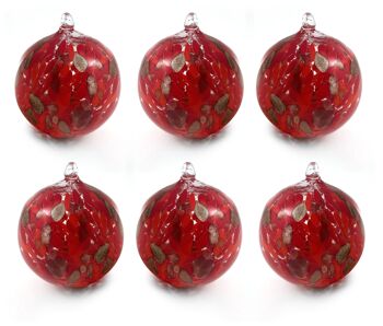 Boules de Noël en verre « I Colori di Murano », pack de 6 grandes boules de verre soufflées colorées, fabriquées à la main, décorations de Noël pour le sapin de Noël avec anneau de suspension Ø 9 cm. Aventurine 2